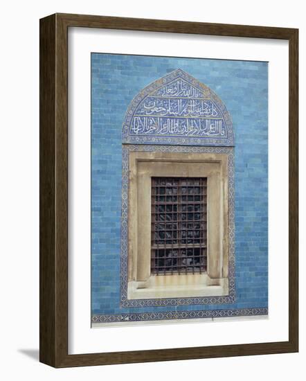 Detail of Window with Arabic Script on Tilework Above, Green Mosque in Bursa, Anatolia, Turkey-Woolfitt Adam-Framed Photographic Print