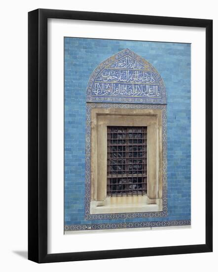 Detail of Window with Arabic Script on Tilework Above, Green Mosque in Bursa, Anatolia, Turkey-Woolfitt Adam-Framed Photographic Print