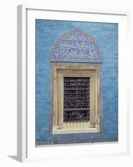 Detail of Window with Arabic Script on Tilework Above, Green Mosque in Bursa, Anatolia, Turkey-Woolfitt Adam-Framed Photographic Print