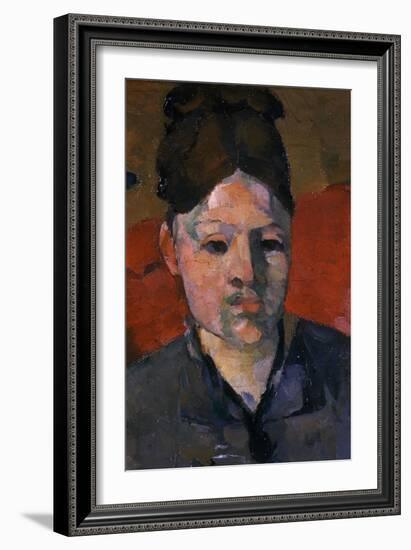 Detail of Woman's Head from The Artist's Wife in a Red Armchair-Paul Cézanne-Framed Giclee Print