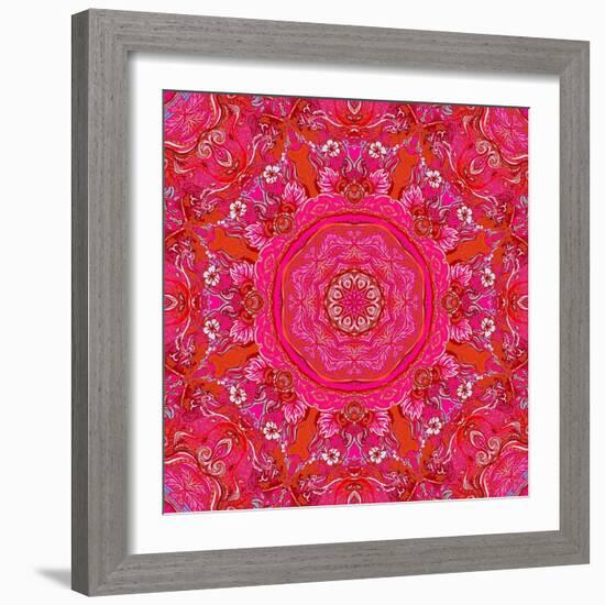 Detailed Floral Silk Scarf Design. round Shaped Ornate Pattern. Roses and Other Flower. Print for F-Gorbash Varvara-Framed Art Print