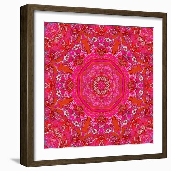 Detailed Floral Silk Scarf Design. round Shaped Ornate Pattern. Roses and Other Flower. Print for F-Gorbash Varvara-Framed Art Print