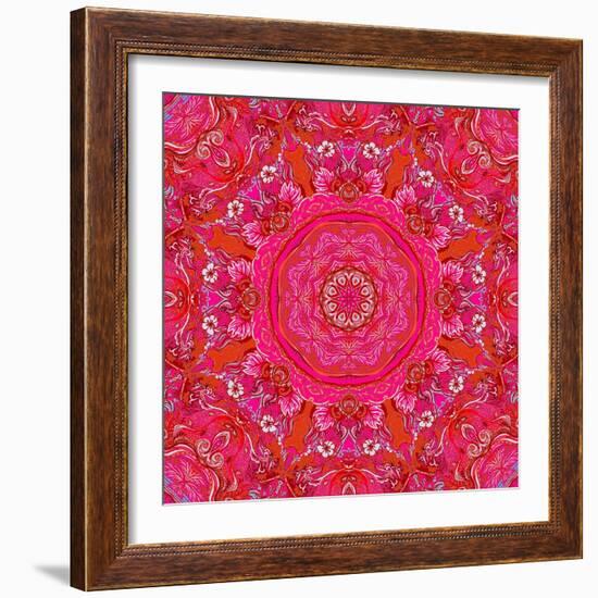 Detailed Floral Silk Scarf Design. round Shaped Ornate Pattern. Roses and Other Flower. Print for F-Gorbash Varvara-Framed Art Print