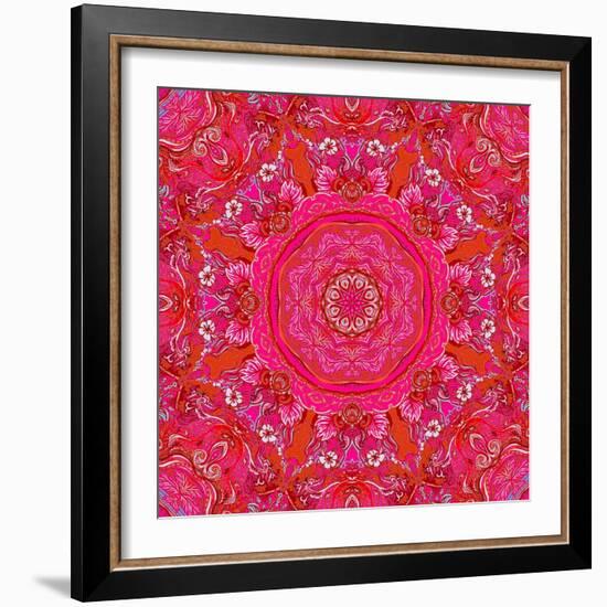 Detailed Floral Silk Scarf Design. round Shaped Ornate Pattern. Roses and Other Flower. Print for F-Gorbash Varvara-Framed Art Print