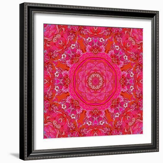 Detailed Floral Silk Scarf Design. round Shaped Ornate Pattern. Roses and Other Flower. Print for F-Gorbash Varvara-Framed Art Print