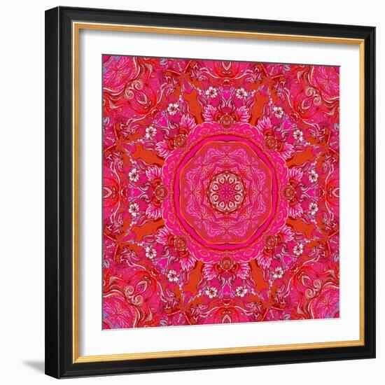 Detailed Floral Silk Scarf Design. round Shaped Ornate Pattern. Roses and Other Flower. Print for F-Gorbash Varvara-Framed Art Print