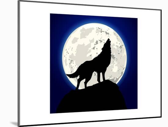 Detailed Illustration of a Howling Wolf in Front of the Moon, Eps 10 Vector-unkreatives-Mounted Art Print