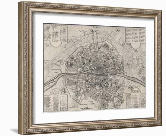 Detailed Map of Paris, Showing the Many Churches-null-Framed Art Print