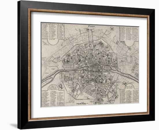 Detailed Map of Paris, Showing the Many Churches-null-Framed Art Print