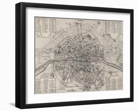 Detailed Map of Paris, Showing the Many Churches-null-Framed Art Print