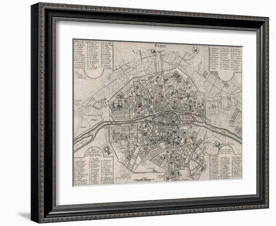 Detailed Map of Paris, Showing the Many Churches-null-Framed Art Print