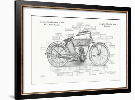 Detailed Specifications of the 1913 Sears Leader Auto-Cycle, 1913-American School-Framed Giclee Print