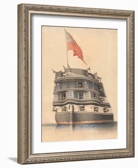 Detailed View of the Stern of HMS 'Asia' with Ensign Flying., 19Th Century (Watercolour)-Edward William Cooke-Framed Giclee Print