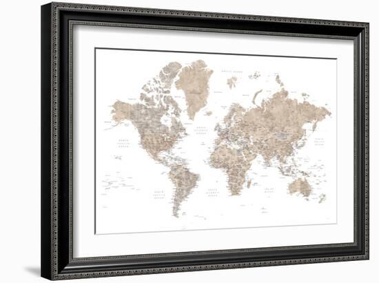 Detailed world map with cities, Abey-Rosana Laiz Garcia-Framed Giclee Print