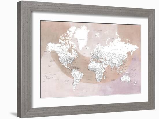 Detailed world map with cities Qawi-Rosana Laiz Garcia-Framed Giclee Print