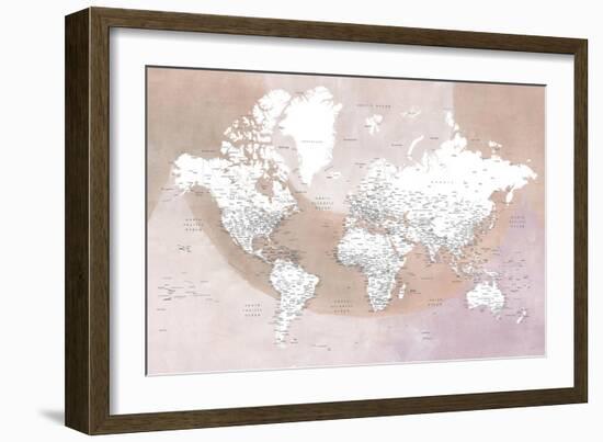 Detailed world map with cities Qawi-Rosana Laiz Garcia-Framed Giclee Print