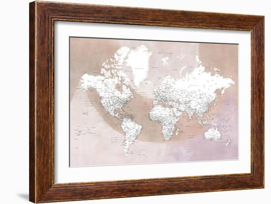 Detailed world map with cities Qawi-Rosana Laiz Garcia-Framed Giclee Print