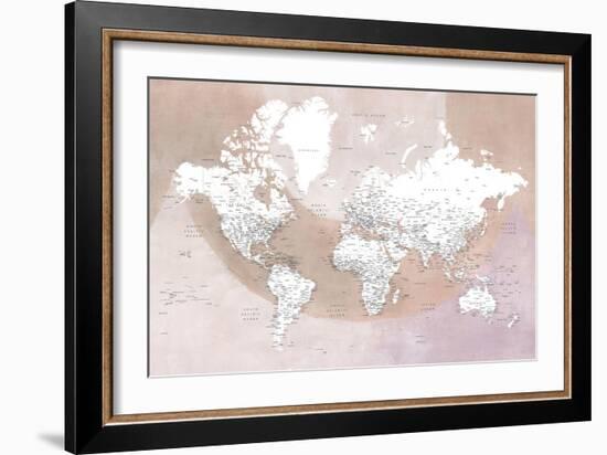 Detailed world map with cities Qawi-Rosana Laiz Garcia-Framed Giclee Print