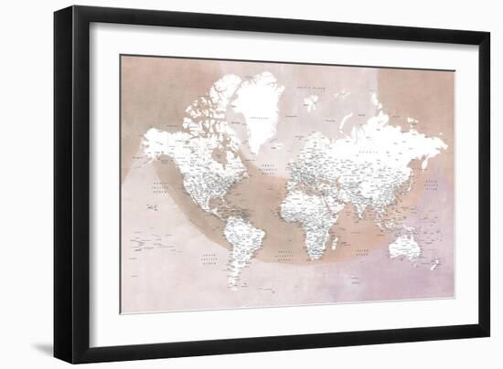 Detailed world map with cities Qawi-Rosana Laiz Garcia-Framed Giclee Print