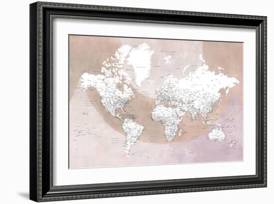 Detailed world map with cities Qawi-Rosana Laiz Garcia-Framed Giclee Print