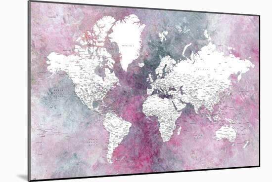 Detailed world map with cities Taliessa-Rosana Laiz Garcia-Mounted Giclee Print