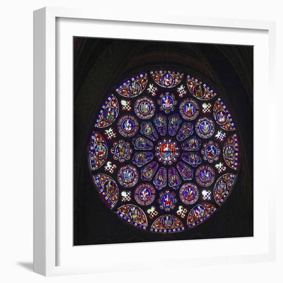 Details of stained glass, the South Rose, Chartres Cathedral, Chartres, Eure-et-Loir, France-Panoramic Images-Framed Photographic Print