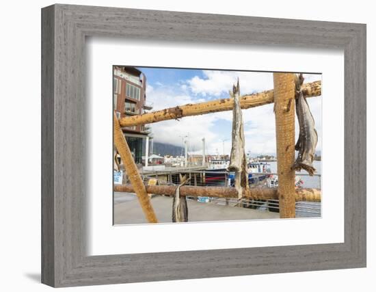 Details of the wooden rack with dried stockfish at the harbor of Svolvaer, Vagan, Lofoten Islands, -Roberto Moiola-Framed Photographic Print