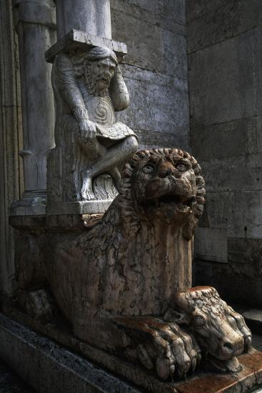 Detal of Column-Bearing Lion and Telamon, from Facade of Porch ...