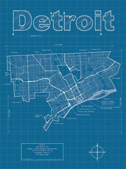 detroit artistic blueprint map art print by christopher estes art com