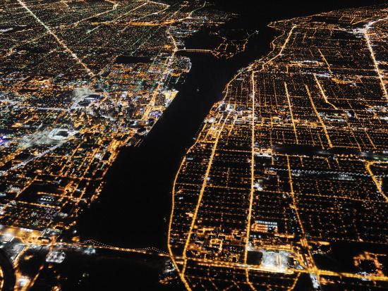 Detroit From The Air At Night Views Of Windsor Ontario Opposite Photographic Print Jim Richardson Art Com