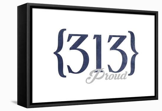 Detroit, Michigan - 313 Area Code (Blue)-Lantern Press-Framed Stretched Canvas