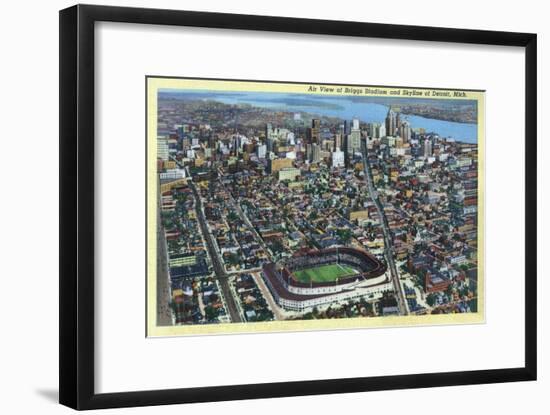 Detroit, Michigan - Aerial View of Briggs Stadium and Skyline-Lantern Press-Framed Art Print