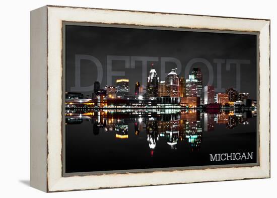 Detroit, Michigan - City at Night-Lantern Press-Framed Stretched Canvas