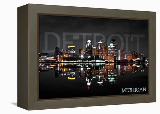 Detroit, Michigan - City at Night-Lantern Press-Framed Stretched Canvas