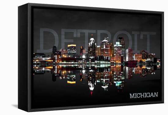 Detroit, Michigan - City at Night-Lantern Press-Framed Stretched Canvas