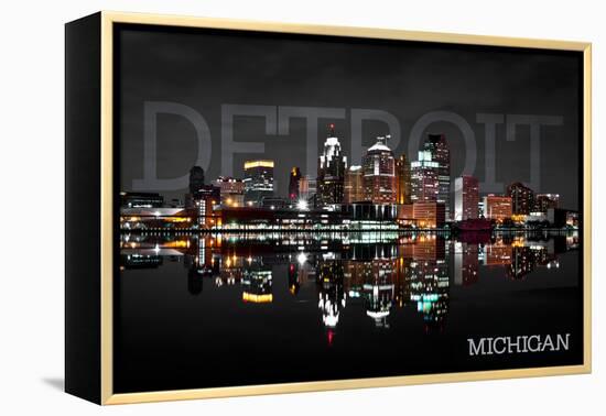 Detroit, Michigan - City at Night-Lantern Press-Framed Stretched Canvas