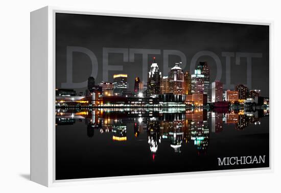 Detroit, Michigan - City at Night-Lantern Press-Framed Stretched Canvas