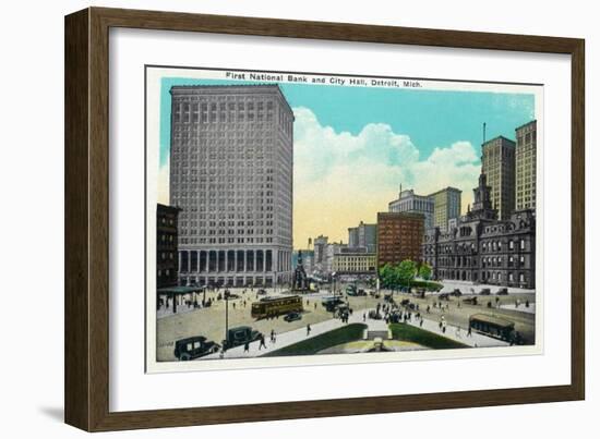 Detroit, Michigan - First National Bank, City Hall Exterior-Lantern Press-Framed Art Print