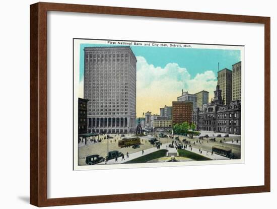 Detroit, Michigan - First National Bank, City Hall Exterior-Lantern Press-Framed Art Print