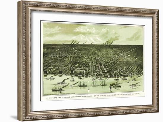 Detroit, Michigan - Panoramic Map-Lantern Press-Framed Art Print