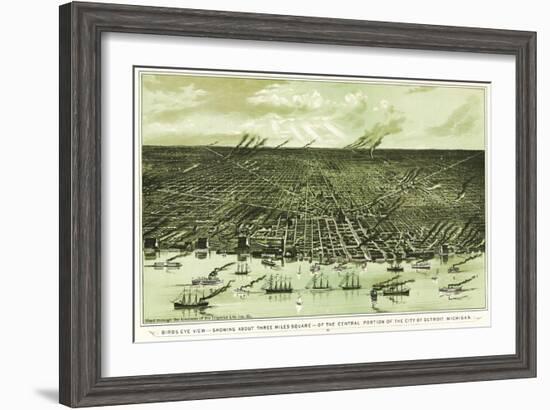 Detroit, Michigan - Panoramic Map-Lantern Press-Framed Art Print