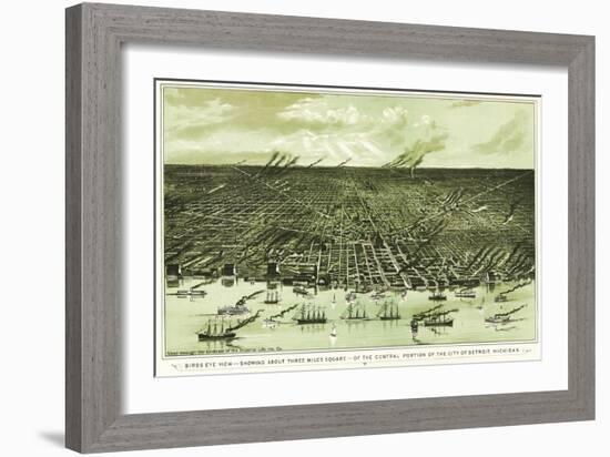 Detroit, Michigan - Panoramic Map-Lantern Press-Framed Art Print