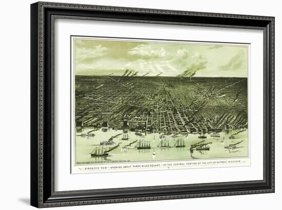 Detroit, Michigan - Panoramic Map-Lantern Press-Framed Art Print