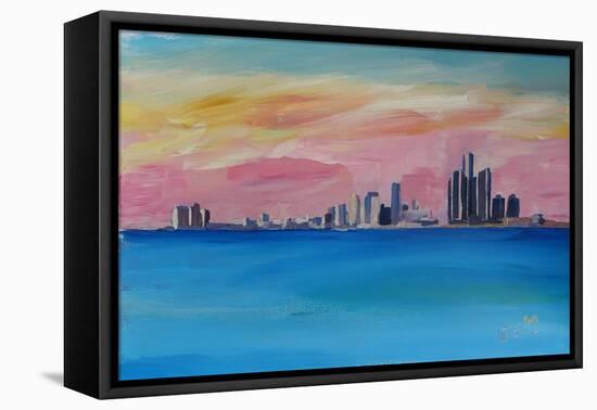 Detroit Michigan Skyline At Lake Erie-Markus Bleichner-Framed Stretched Canvas