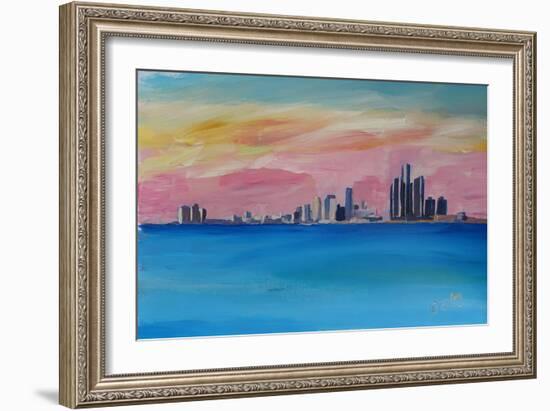 Detroit Michigan Skyline At Lake Erie-Markus Bleichner-Framed Art Print