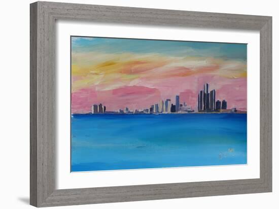 Detroit Michigan Skyline At Lake Erie-Markus Bleichner-Framed Art Print