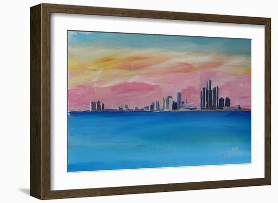 Detroit Michigan Skyline At Lake Erie-Markus Bleichner-Framed Art Print