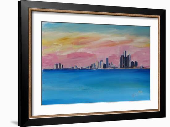 Detroit Michigan Skyline At Lake Erie-Markus Bleichner-Framed Art Print