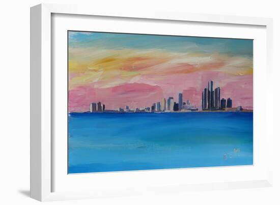 Detroit Michigan Skyline At Lake Erie-Markus Bleichner-Framed Art Print