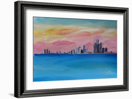 Detroit Michigan Skyline At Lake Erie-Markus Bleichner-Framed Art Print